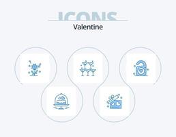 San Valentino blu icona imballare 5 icona design. amore. nozze. fiore. cuore. bicchiere vettore