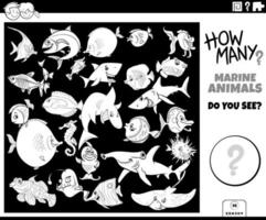 conteggio degli animali marini gioco educativo pagina del libro da colorare vettore