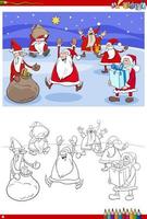 Gruppo di Babbo Natale nel periodo natalizio pagina del libro da colorare vettore