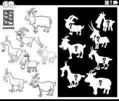 gioco di forme di corrispondenza con la pagina del libro da colorare di capre vettore