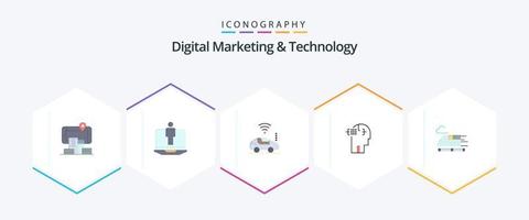 digitale marketing e tecnologia 25 piatto icona imballare Compreso proiettile. testa. atou. uomo. artificiale vettore