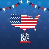 felice poster del giorno dei presidenti con mappa e bandiera degli Stati Uniti vettore