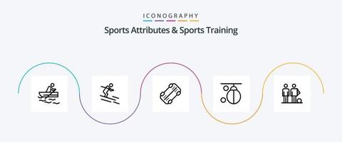 gli sport attributi e gli sport formazione linea 5 icona imballare Compreso sfera. addestramento. pattinare. punzonatura. pugile vettore