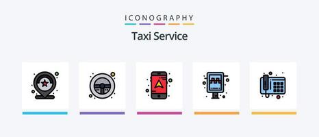 Taxi servizio linea pieno 5 icona imballare Compreso ricerca. Taxi. cliente. ricerca. persona. creativo icone design vettore