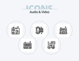 Audio e video linea icona imballare 5 icona design. a caso. mescolare. video. freccia. DVD vettore