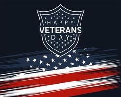 felice giorno dei veterani scritte in scudo con bandiera vettore