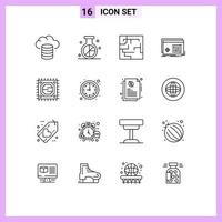 azione vettore icona imballare di 16 linea segni e simboli per microchip Software labirinto impostazioni oggetto modificabile vettore design elementi