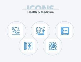 Salute e medicina blu icona imballare 5 icona design. cuore. colpo. assistenza sanitaria. medicinale. modulo vettore