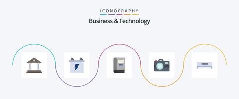 attività commerciale e tecnologia piatto 5 icona imballare Compreso raffreddamento. tecnologia. libro. fotografia. telecamera vettore