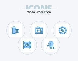 video produzione blu icona imballare 5 icona design. rubinetto. cinema. film. video. tv vettore