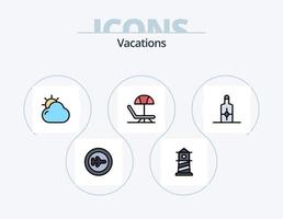 vacanze linea pieno icona imballare 5 icona design. sole. spiaggia . estate. mezzi di trasporto vettore