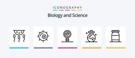 biologia linea 5 icona imballare Compreso . malta. tavoletta. toppa. dna. creativo icone design vettore