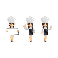 chef donna mascotte illustrazione pose set vettore