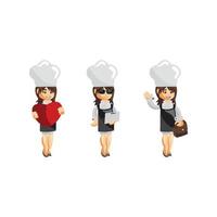 chef donna mascotte illustrazione pose set vettore