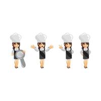 chef donna mascotte illustrazione pose set vettore