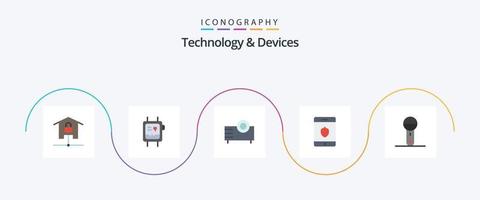 dispositivi piatto 5 icona imballare Compreso dispositivi. scudo. guarda. sicurezza. proiettore vettore