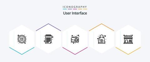 utente interfaccia 25 linea icona imballare Compreso . negozio. utente. mercato negozio. Borsa vettore