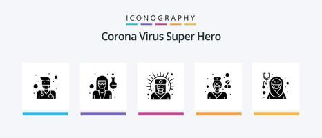 corona virus super eroe glifo 5 icona imballare Compreso ragazza. farmacia. medico sostegno. farmacista. Salute. creativo icone design vettore