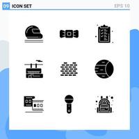 moderno impostato di 9 solido glifi e simboli come come costruzione trasporto cravatta tranvia finanza modificabile vettore design elementi