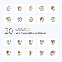 20 mente processi e umano Caratteristiche linea pieno colore icona imballare piace utente unbox diamante scatola testa vettore