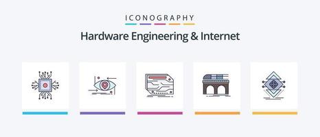 hardware ingegneria e Internet linea pieno 5 icona imballare Compreso Internet. iot. scienza. traffico. monitoraggio. creativo icone design vettore
