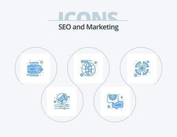 SEO blu icona imballare 5 icona design. sostegno. salvagente. seo. In tutto il mondo. sociale vettore