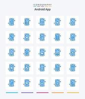 creativo androide App 25 blu icona imballare come come fermare. mobile. lettura. contatto. volume vettore