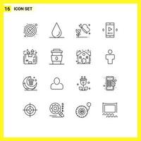 16 creativo icone moderno segni e simboli di pacchetto consegna farfalla scatola video giocatore modificabile vettore design elementi