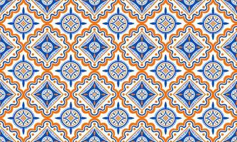 etnico astratto sfondo carino blu arancia geometrico tribale ikat popolare motivo Arabo orientale nativo modello tradizionale design tappeto sfondo capi di abbigliamento tessuto involucro Stampa batik popolare maglia vettore