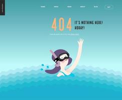 modello di pagina web di errore - sventolando ragazza in maschera da sub in acqua vettore