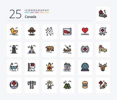 Canada 25 linea pieno icona imballare Compreso distintivo. foglia. fuoco. Canada. amore vettore