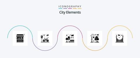 città elementi glifo 5 icona imballare Compreso parchi. ricreazione. costruzione. parco. strada leggero vettore