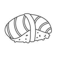 scarabocchio Sushi rotolo con sesamo, giapponese cibo. Sushi rotolo cartone animato stile icona. Sushi isolato su bianca sfondo. vettore cartone animato Sushi. mano disegnare stile Sushi rolls.sian cibo
