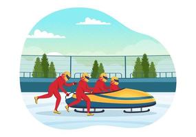 atleta equitazione slitta bob illustrazione con neve, ghiaccio e bob traccia per concorrenza nel inverno sport attività piatto cartone animato mano disegnato modelli vettore