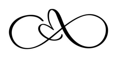 calligrafia vettore cuore e cartello per sempre San Valentino giorno. infinito amore romantico simbolo logo collegato, giuntura, passione e nozze icona. modello per carta, manifesto. design piatto elemento illustrazione