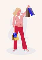 piatto personaggio donna con shopping borse vettore