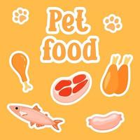 animale domestico cibo impostare. assortito ingredienti. cibo icone. carino adesivi per animale domestico negozio. vitamine per casa animali.