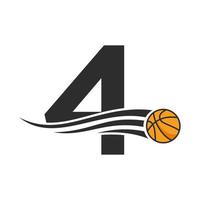 lettera 4 cestino palla logo design per cestino club simbolo vettore modello. pallacanestro logo elemento