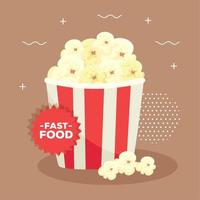 veloce cibo manifesto, con Popcorn nel rosso e bianca strisce pacchetto vettore