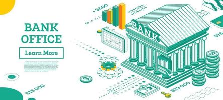 banca costruzione. schema isometrico Visualizza di banca esterno. vettore