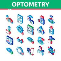 optometria medico aiuto isometrico icone impostato vettore