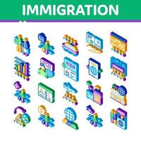 immigrazione profugo isometrico icone impostato vettore