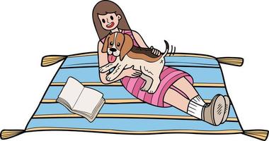mano disegnato beagle cane abbracciato di proprietario illustrazione nel scarabocchio stile vettore