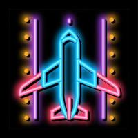 aereo su pista di decollo aeroporto neon splendore icona illustrazione vettore