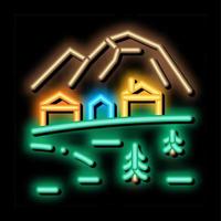 montagna villaggio neon splendore icona illustrazione vettore