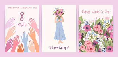 carte con carino femmina illustrazioni. vettore impostato per contento Da donna giorno, 8 marzo e altro uso.