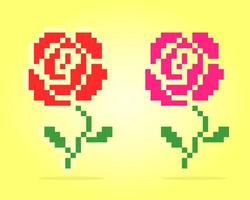 8 bit pixel di rosa. fiori per giochi di risorse e schemi a punto croce nelle illustrazioni vettoriali. vettore