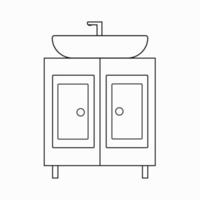 monocromatico elegante Vintage ▾ bagno Lavello con mobiletto. vettore icona nel un' linea stile