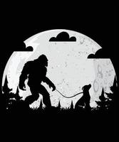 bigfoot e cane nel un' Luna grafico vettore maglietta illustrazione