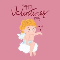 carino contento baci Cupido seduta su il nube. contento san valentino giorno. per striscioni, carte, ragnatela annunci, sfondi. vettore